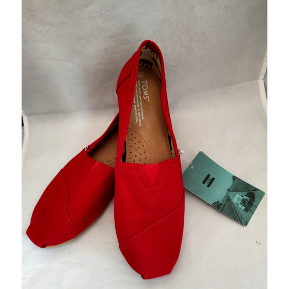 Toms Women's Classic Slip On Canvas Shoes W 9 Red Loafer Flats NWT - Picture 2 of 10